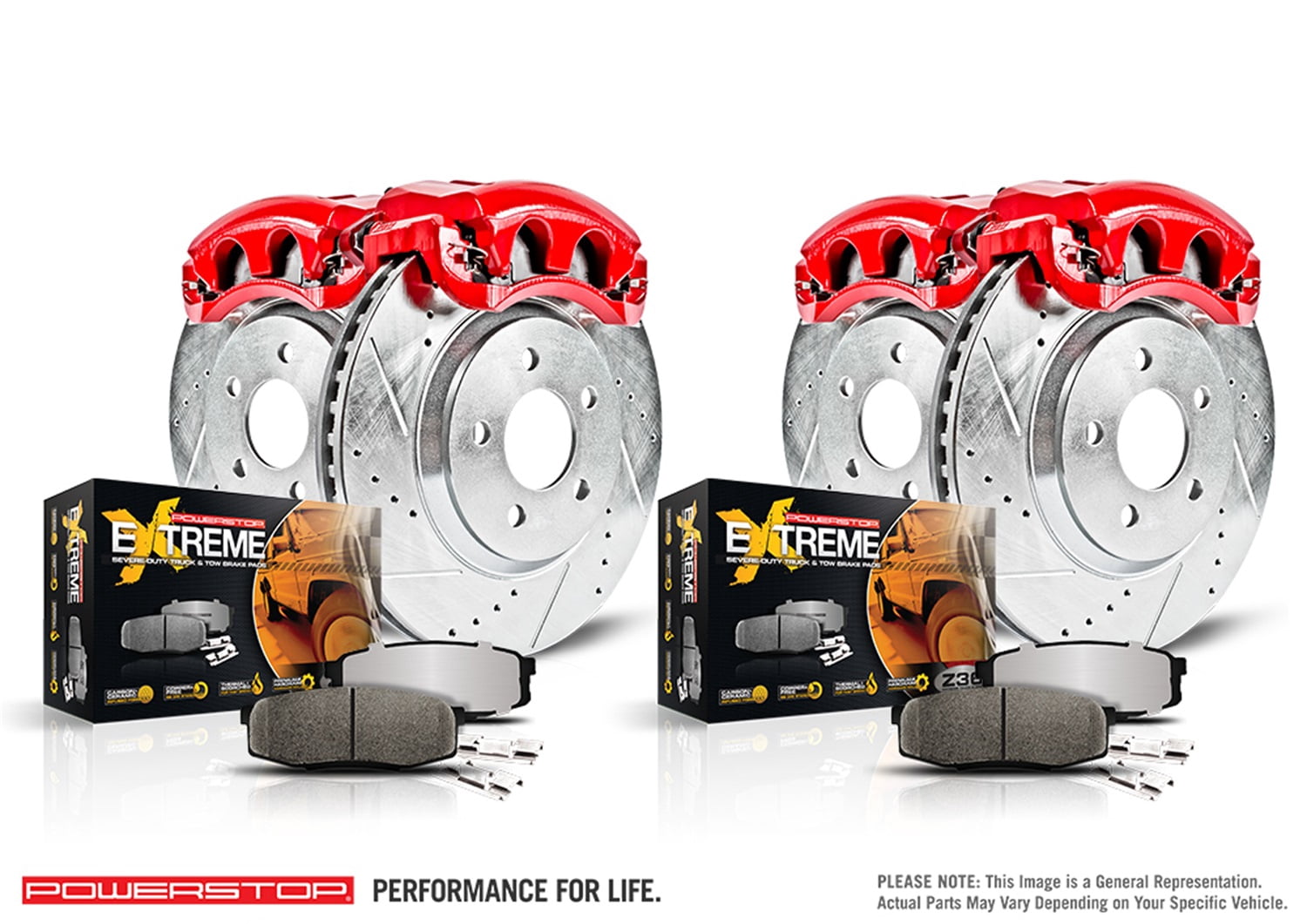 PowerStop Front and Rear Z36 Truck & Tow Brake Pad and Rotor Kit with Red Powder Coated Calipers Fits: NISSAN Select Models KC2443-36