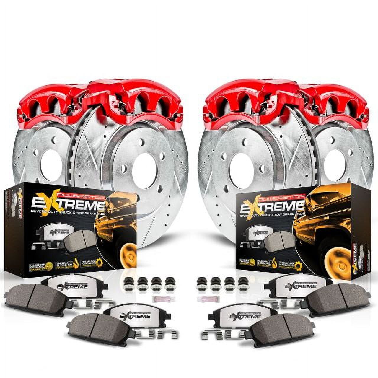 PowerStop Front and Rear Z36 Truck & Tow Brake Pad and Rotor Kit with Red Powder Coated Calipers Fits: FORD Select Models KC1924-36