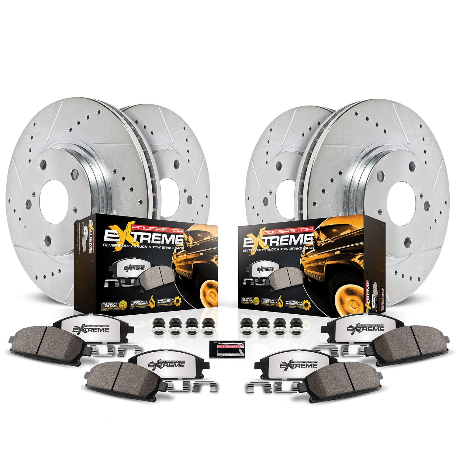 PowerStop Front and Rear Z36 Truck & Tow Carbon-Fiber Ceramic Brake Pad and Drilled and Slotted Rotor Kit Fits: CHEVROLET GMC Select Models K8798-36