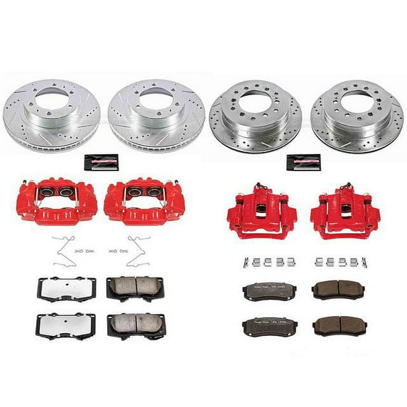 PowerStop Front and Rear Z36 Truck & Tow Brake Pad and Rotor Kit with Red Powder Coated Calipers Fits: TOYOTA Select Models KC138-36