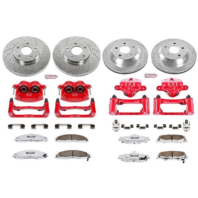 PowerStop Front and Rear Z26 Street Warrior Brake Pad and Rotor Kit with Red Powder Coated Calipers Fits: CHEVROLET PONTIAC Select Models KC1548-26