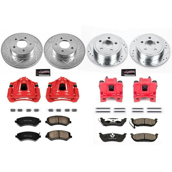 PowerStop Front and Rear Z23 Evolution Sport Brake Pad and Rotor Kit with Red Powder Coated Calipers Fits: JEEP Select Models KC2162