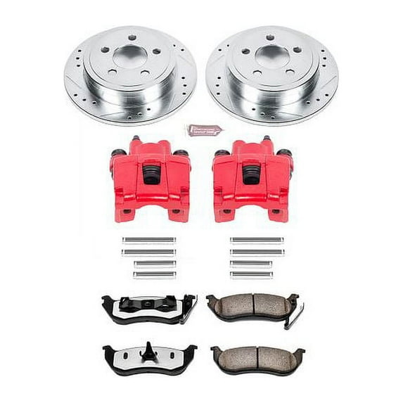 PowerStop Rear Z36 Truck & Tow Brake Pad and Rotor Kit with Red Powder Coated Calipers Fits: JEEP Select Models KC2197-36