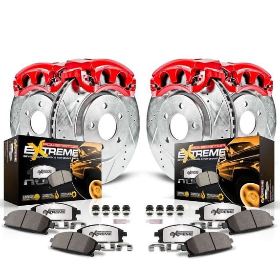 PowerStop Front and Rear Z36 Truck & Tow Brake Pad and Rotor Kit with Red Powder Coated Calipers Fits: FORD Select Models KC2868A-36
