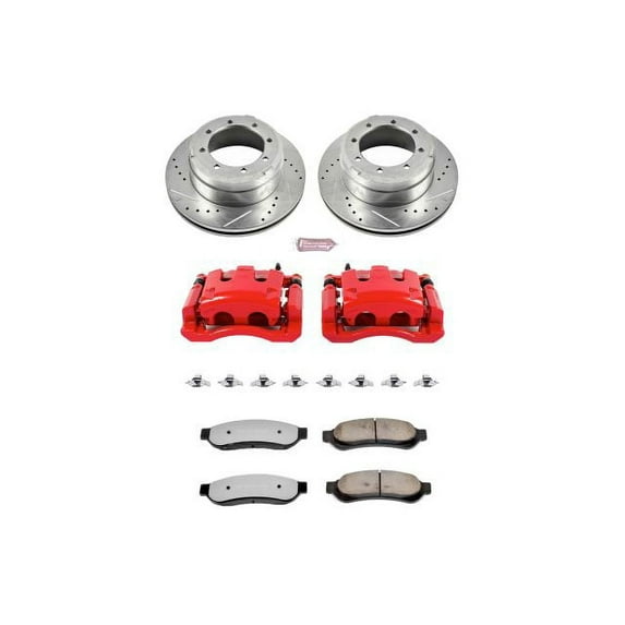 PowerStop Rear Z36 Truck & Tow Brake Pad and Rotor Kit with Red Powder Coated Calipers Fits: FORD Select Models KC4593-36