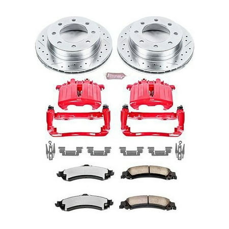 PowerStop Rear Z36 Truck & Tow Brake Pad and Rotor Kit with Red Powder Coated Calipers Fits: CHEVROLET GMC Select Models KC5225-36