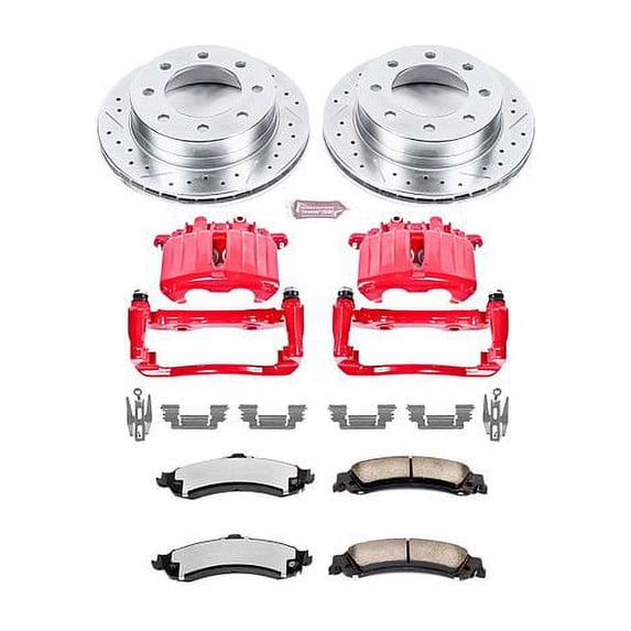 PowerStop Rear Z36 Truck & Tow Brake Pad and Rotor Kit with Red Powder Coated Calipers Fits: CHEVROLET GMC Select Models KC5225-36