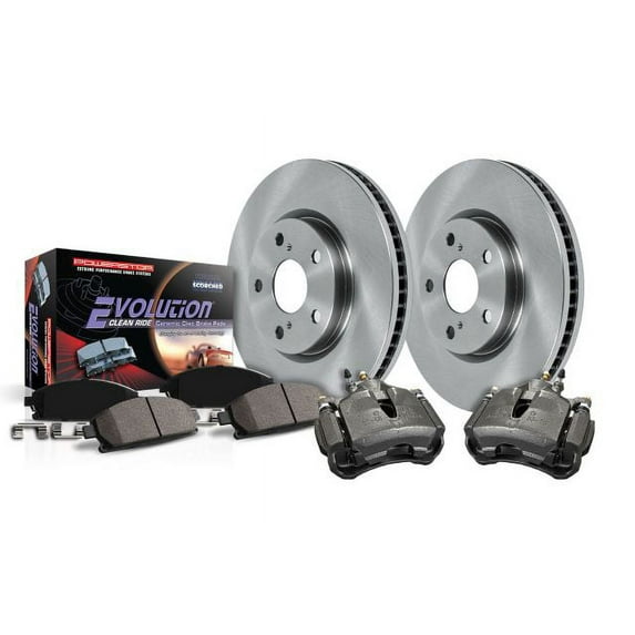 PowerStop Front Stock Replacement Brake Pad and Rotor Kit with Calipers Fits: BMW Select Models KCOE4677