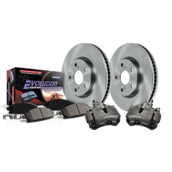 PowerStop Front Stock Replacement Brake Pad and Rotor Kit with Calipers Fits: FORD Select Models KCOE5581