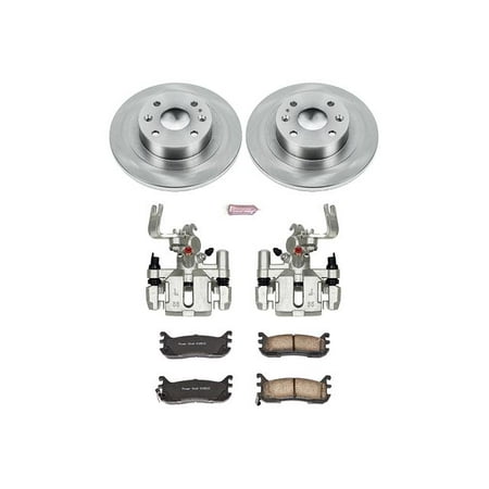 PowerStop Rear Stock Replacement Brake Pad and Rotor Kit with Calipers Fits: MAZDA Select Models KCOE772