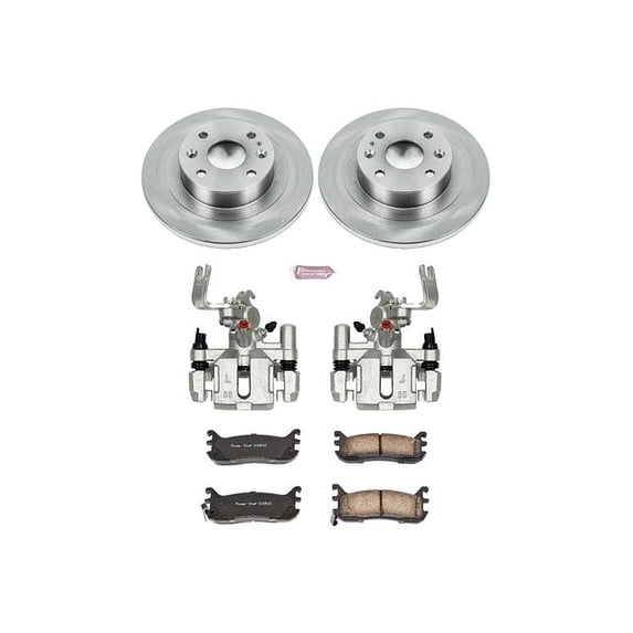 PowerStop Rear Stock Replacement Brake Pad and Rotor Kit with Calipers Fits: MAZDA Select Models KCOE772
