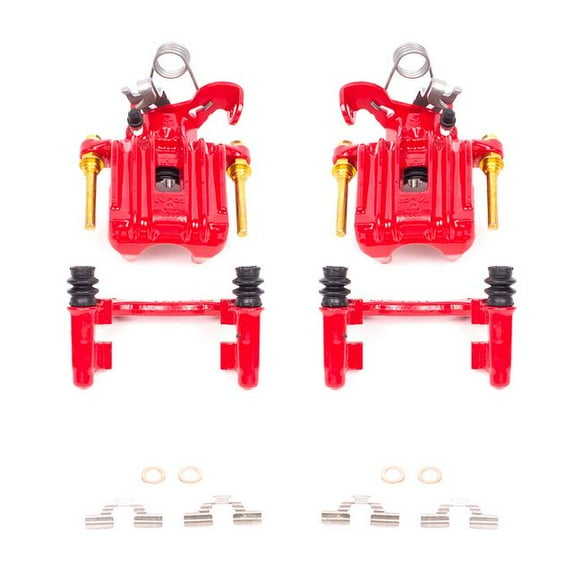 Power Stop Rear Pair of Red Powder Coated Calipers S2890 Fits 2006 Audi A4