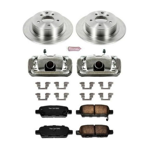 PowerStop Rear Stock Replacement Brake Pad and Rotor Kit with Calipers Fits: NISSAN Select Models KCOE098A