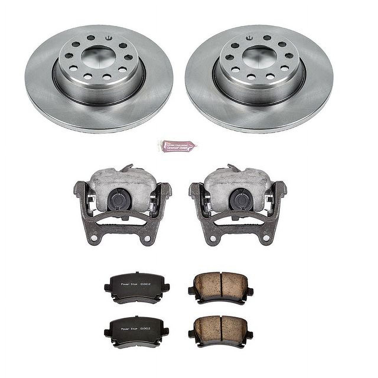 PowerStop Rear Stock Replacement Brake Pad and Rotor Kit with Calipers Fits: AUDI VOLKSWAGEN Select Models KCOE2261B