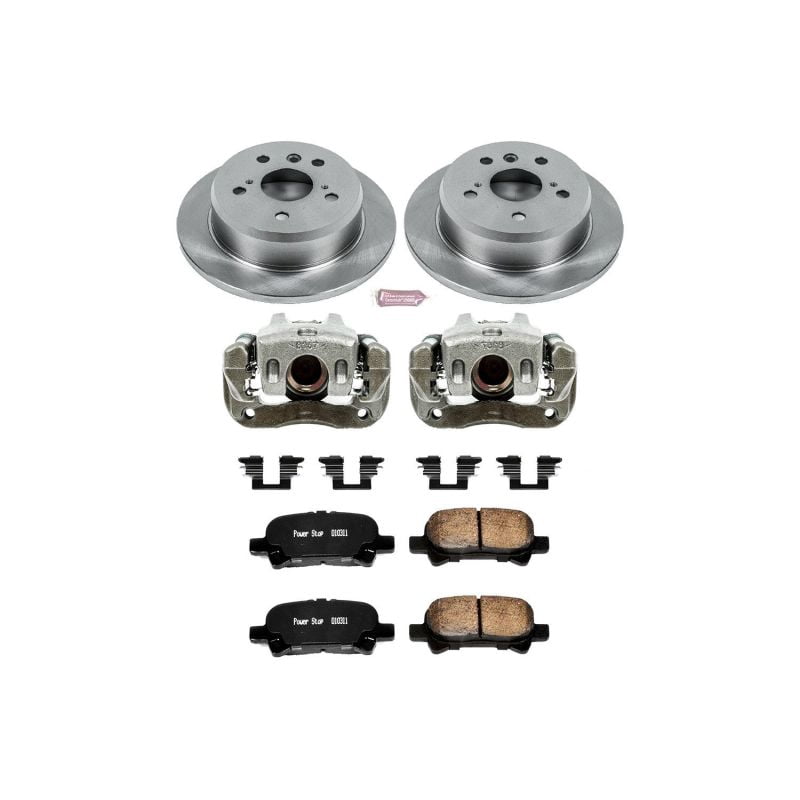 PowerStop Rear Stock Replacement Brake Pad and Rotor Kit with Calipers Fits: TOYOTA Select Models KCOE2417