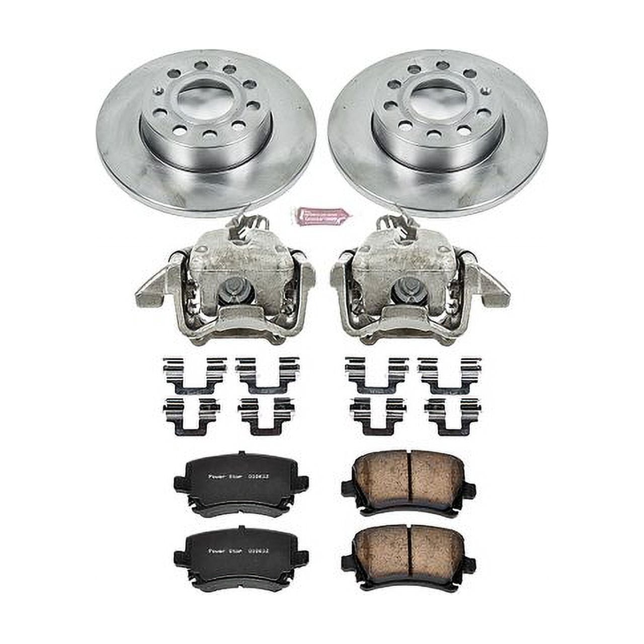 PowerStop Rear Stock Replacement Brake Pad and Rotor Kit with Calipers Fits: AUDI VOLKSWAGEN Select Models KCOE4627A