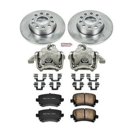 PowerStop Rear Stock Replacement Brake Pad and Rotor Kit with Calipers Fits: AUDI VOLKSWAGEN Select Models KCOE4627A