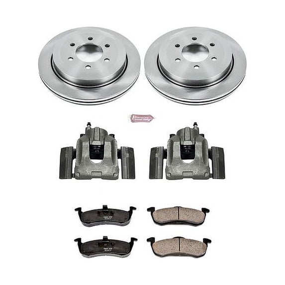 PowerStop Rear Stock Replacement Brake Pad and Rotor Kit with Calipers Fits: FORD LINCOLN Select Models KCOE4683