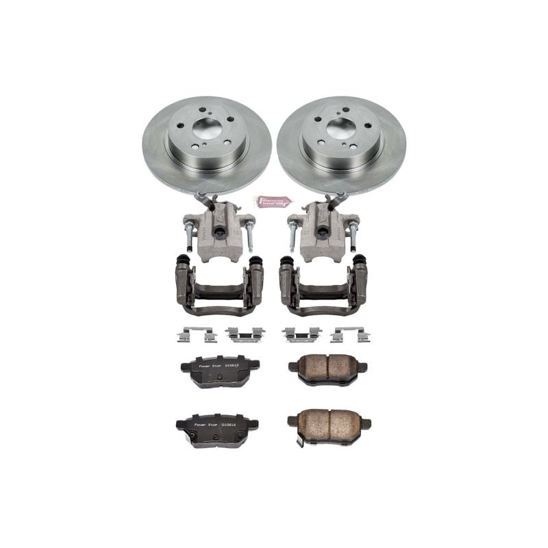 PowerStop Rear Stock Replacement Brake Pad and Rotor Kit with Calipers Fits: SCION Select Models KCOE6097