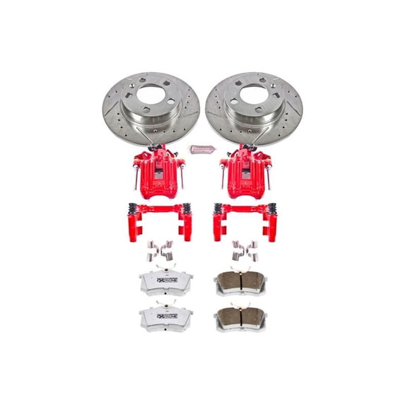 PowerStop Rear Z26 Street Warrior Brake Pad and Rotor Kit with Red Powder Coated Calipers Fits: VOLKSWAGEN Select Models KC847-26