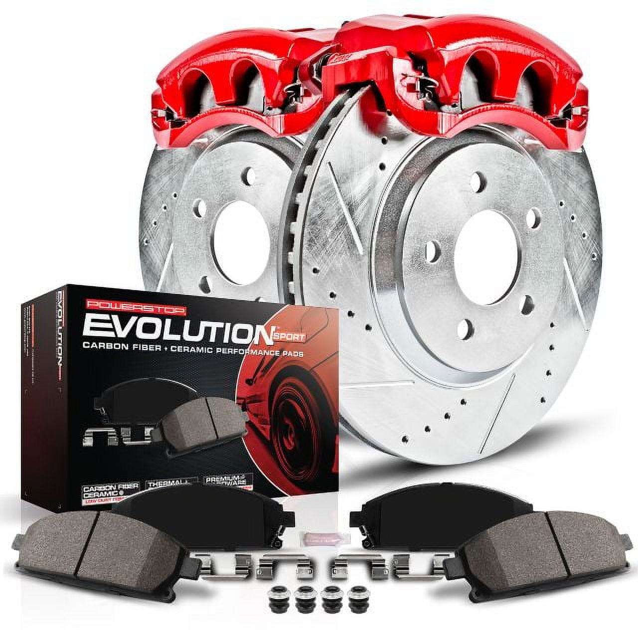 Power Stop Rear Z23 Evolution Brake Pad and Rotor Kit with Red Powder Coated Calipers KC170