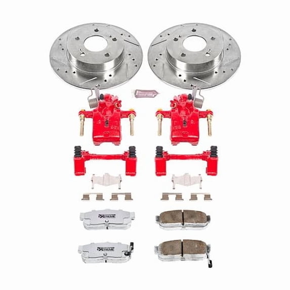 PowerStop Rear Z26 Street Warrior Brake Pad and Rotor Kit with Red Powder Coated Calipers Fits: INFINITI NISSAN Select Models KC1168-26