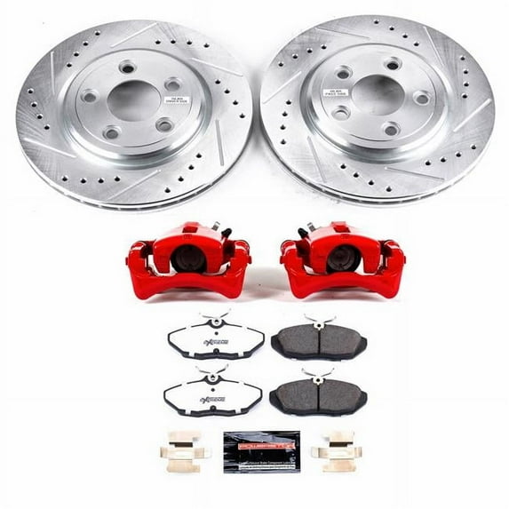 PowerStop Rear Z26 Street Warrior Brake Pad and Rotor Kit with Red Powder Coated Calipers Fits: JAGUAR Select Models KC1360-26
