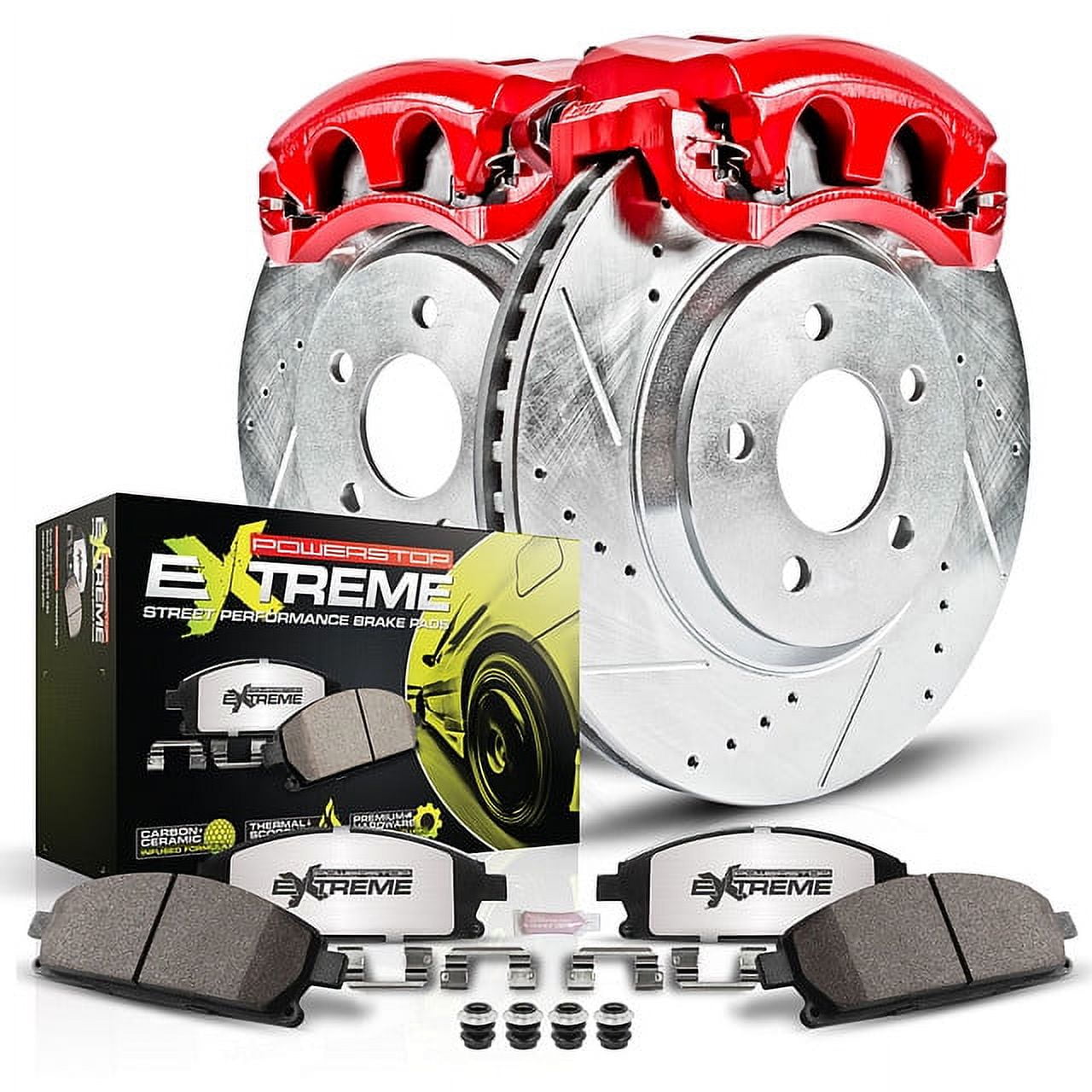 PowerStop Rear Z26 Street Warrior Brake Pad and Rotor Kit with Red Powder Coated Calipers Fits: AUDI Select Models KC2261-26