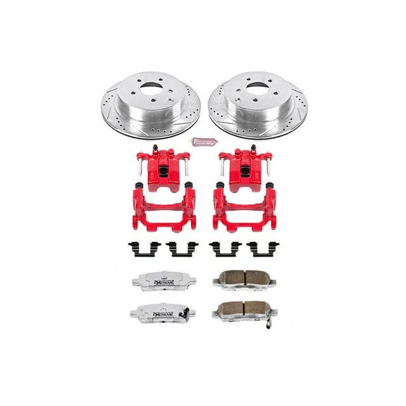 PowerStop Rear Z26 Street Warrior Brake Pad and Rotor Kit with Red Powder Coated Calipers Fits: INFINITI NISSAN Select Models KC2427A-26