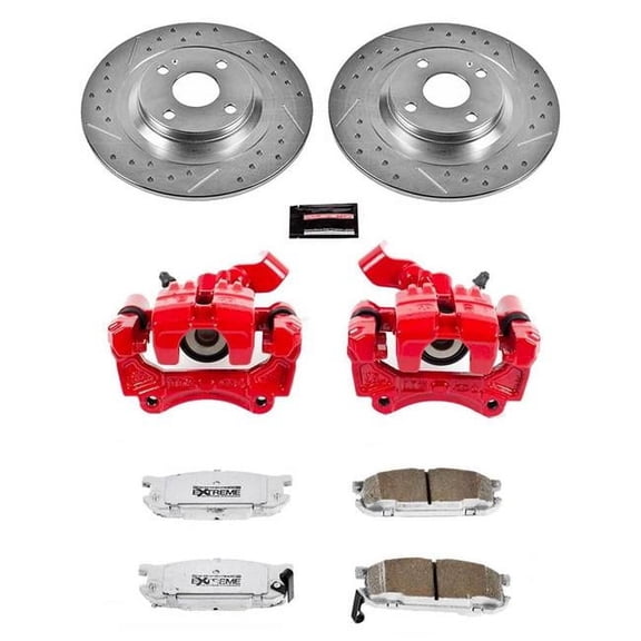 PowerStop Rear Z26 Street Warrior Brake Pad and Rotor Kit with Red Powder Coated Calipers Fits: MAZDA Select Models KC5267-26