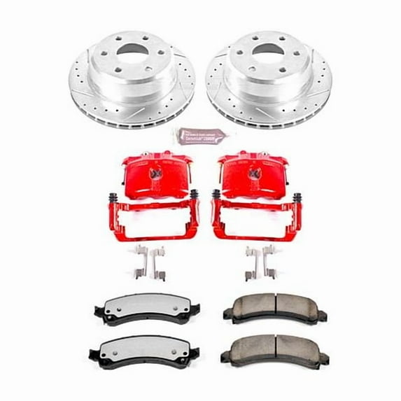 PowerStop Rear Z36 Truck & Tow Brake Pad and Rotor Kit with Red Powder Coated Calipers Fits: CADILLAC CHEVROLET GMC Select Models KC2047-36