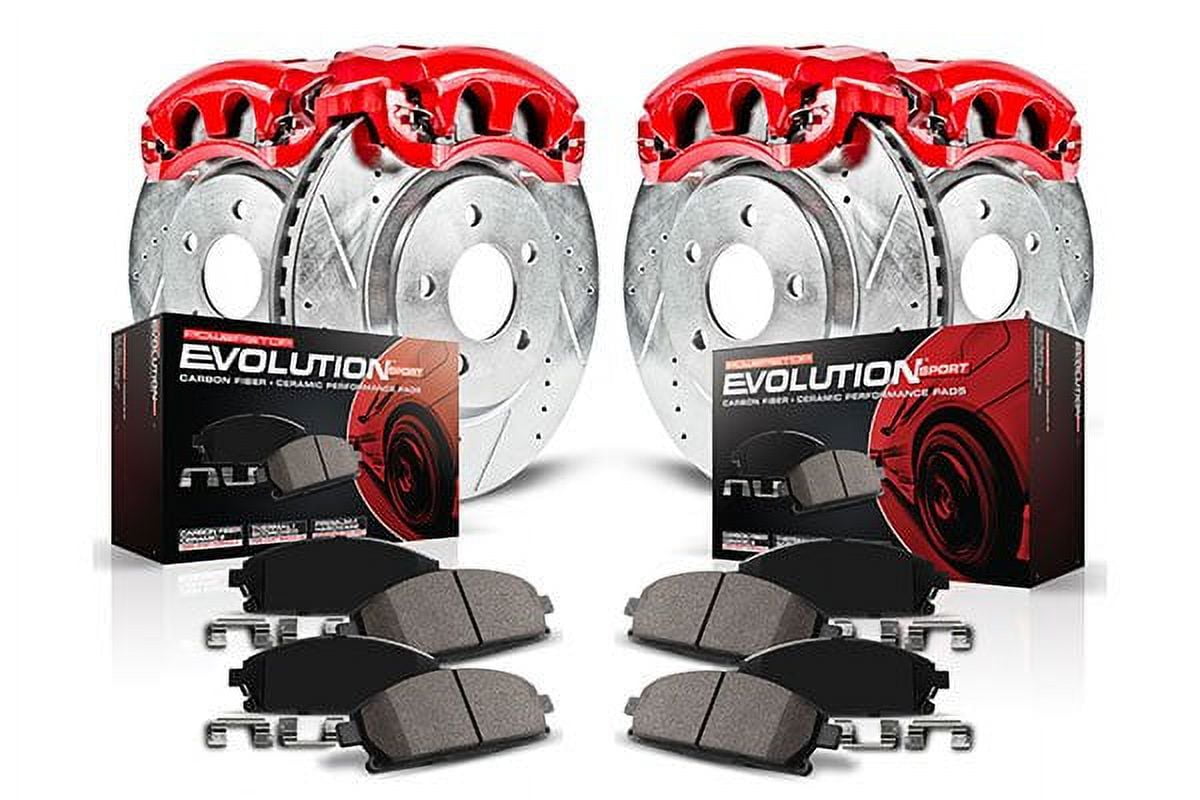 Power Stop Front and Rear Z23 Evolution Brake Pad and Rotor Kit with Red Powder Coated Calipers KC2300