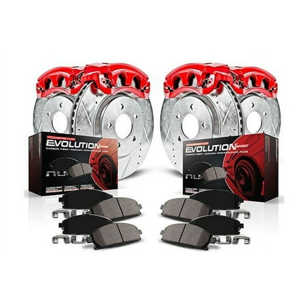 Power Stop Front and Rear Z23 Evolution Brake Pad and Rotor Kit with Red Powder Coated Calipers KC2300
