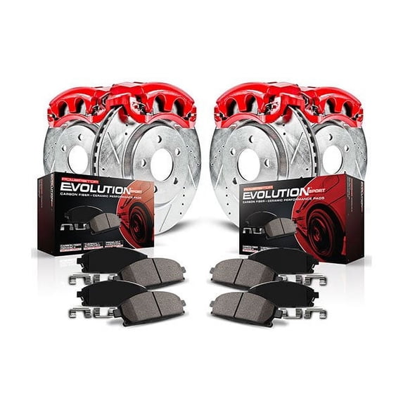 Power Stop Front and Rear Z23 Evolution Brake Pad and Rotor Kit with Red Powder Coated Calipers KC2300