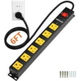 thumbnail image 1 of Power Strip 2700J Sur Protector, 6 Outlet Heavy Duty Power Strips with Flat Plug and 6FT Long Cord, Wall Mountable Metal Outlet Strip for Desk, Gara, Workbench and Kitchen, 1 of 3