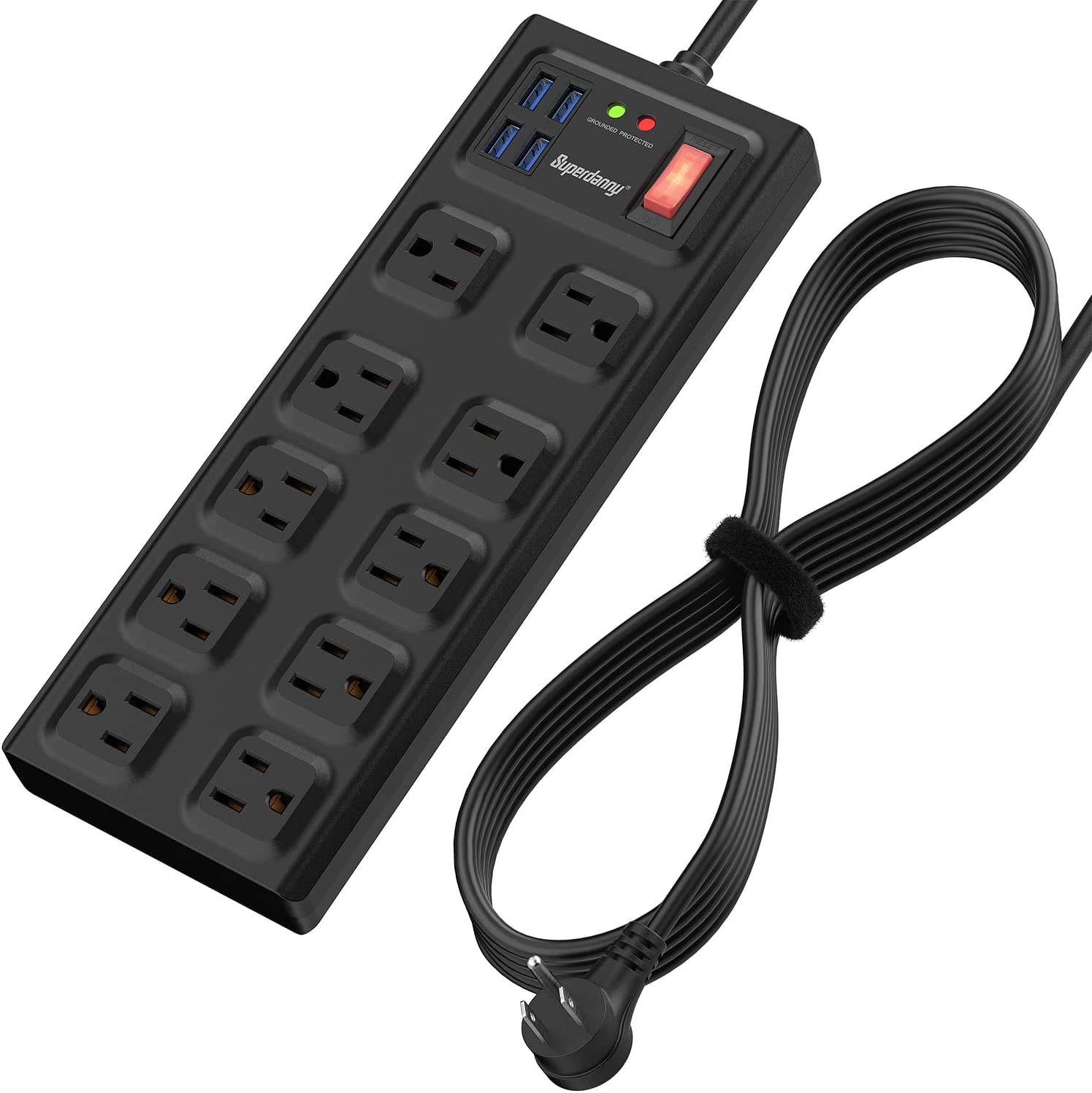 Power Strip, 2800 Joules Surge Protector 10 AC Outlets and 4 USB Ports