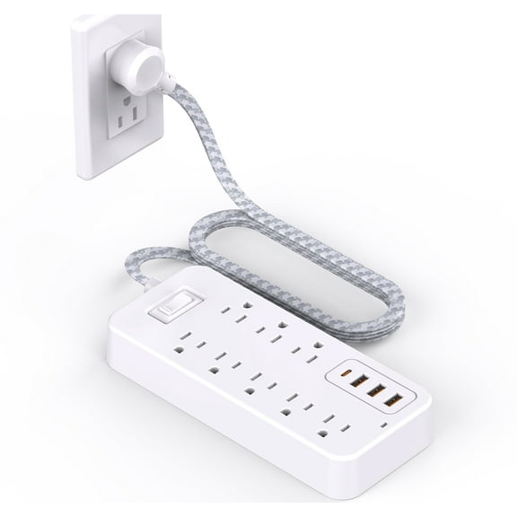 BOHASHIN Power Strip - 5 FT Long Flat Plug Extension Cord, 8 Outlets 3 USB Ports Outlet Extender with Overload Protection, Wall Mount, Desktop Charging Station for Home, Office and Dorm Essential