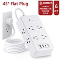 thumbnail image 1 of 45° Flat Plug Power Strip with USB C, 6FT Extension Cord, 8 Outlets and 4 USB Ports (2 USB C 2 USB A), Multi Plug Outlet Extender with Surge Protection for Home Office Dorm - White, 1 of 8