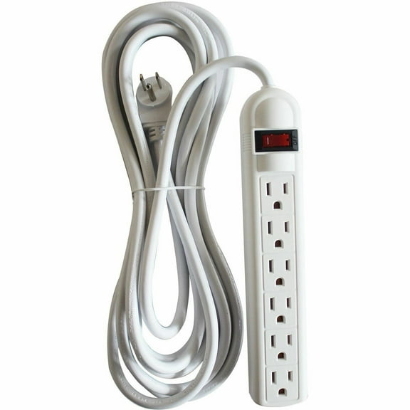 Compucessory Power Strip 6 Outlet Built-in Circuit Breaker 15' Cord Gray 55157