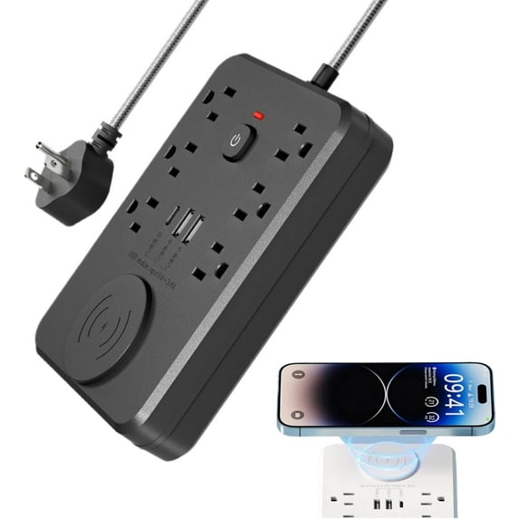 Power Strip with 6 Outlets & 3 USB (2A+1C), 15W Qi Wireless Charger, 5FT Extension Cord, Surge Protector for Home/Office/Dorm | Anker Charging Station for Multiple Devices