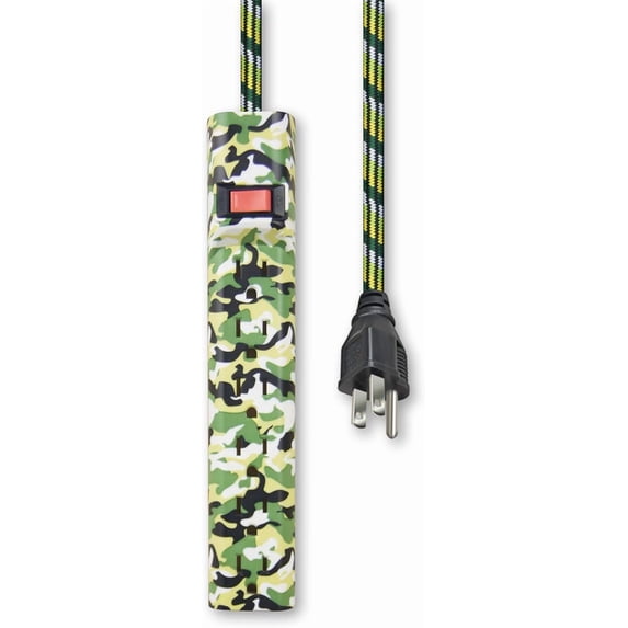 Power Strip, 6 Outlets with 6FT Braided Cord, Built-in Circuit Breaker, UL Listed, Wall Mountable, Camouflage Green.