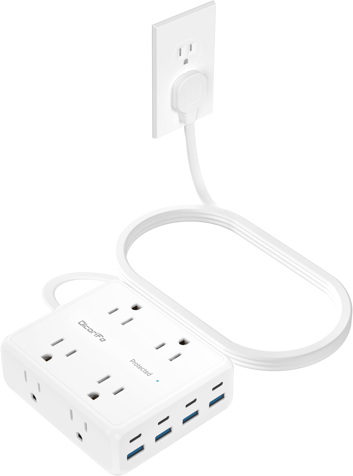 Power Strip 8 AC with 8  Ports, 10 FT Flat Plug Extension Cord, 2000 Joules Surge Protector, 30W  Station,  Office College Dorm Room Essentials