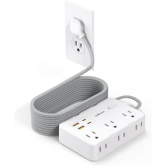 Power Strip Bar Surge Protector, 10 ft Extension Cord Braided with 6 AC Outlets 4 USB (2 USB C) Charging Ports, Flat Plug, Wall Mount, Desk Power Strip for Home Office ETL