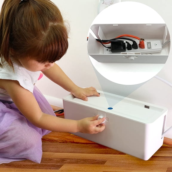 Power Strip Cover Box - Effectively Baby Proofs with Patented Dual Lock. Convenient Side Openings for Cords & Cables. Protects Small Hands Fingers