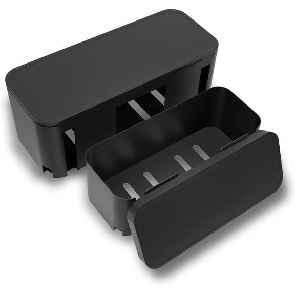 Power Strip Hider Box - Wire Storage Box for Extension Cord, Power Strips, and Surge Protector Wire Management. Management Floor Outlet Hider Box (Large and Medium Sizes, Black)