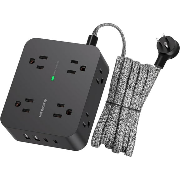 Power Strip Sur Protector, 8 Outlets with 4 USB Charging Ports(2 USB C), 3 Side Outlet Extender with 5 Ft Extension Cord, Flat Plug, Wall Mount, Desk Charging Station for Home Office ETL