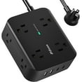 thumbnail image 1 of Power Strip Sur Protector - Flat Plug, Wall Mount, 8 Wide Outlets with 4 USB Ports (2 C), 5FT Heavy Duty Extension Cord Multiple Outlets, Charging Station Overload Protection for Home Dorm, 1 of 3