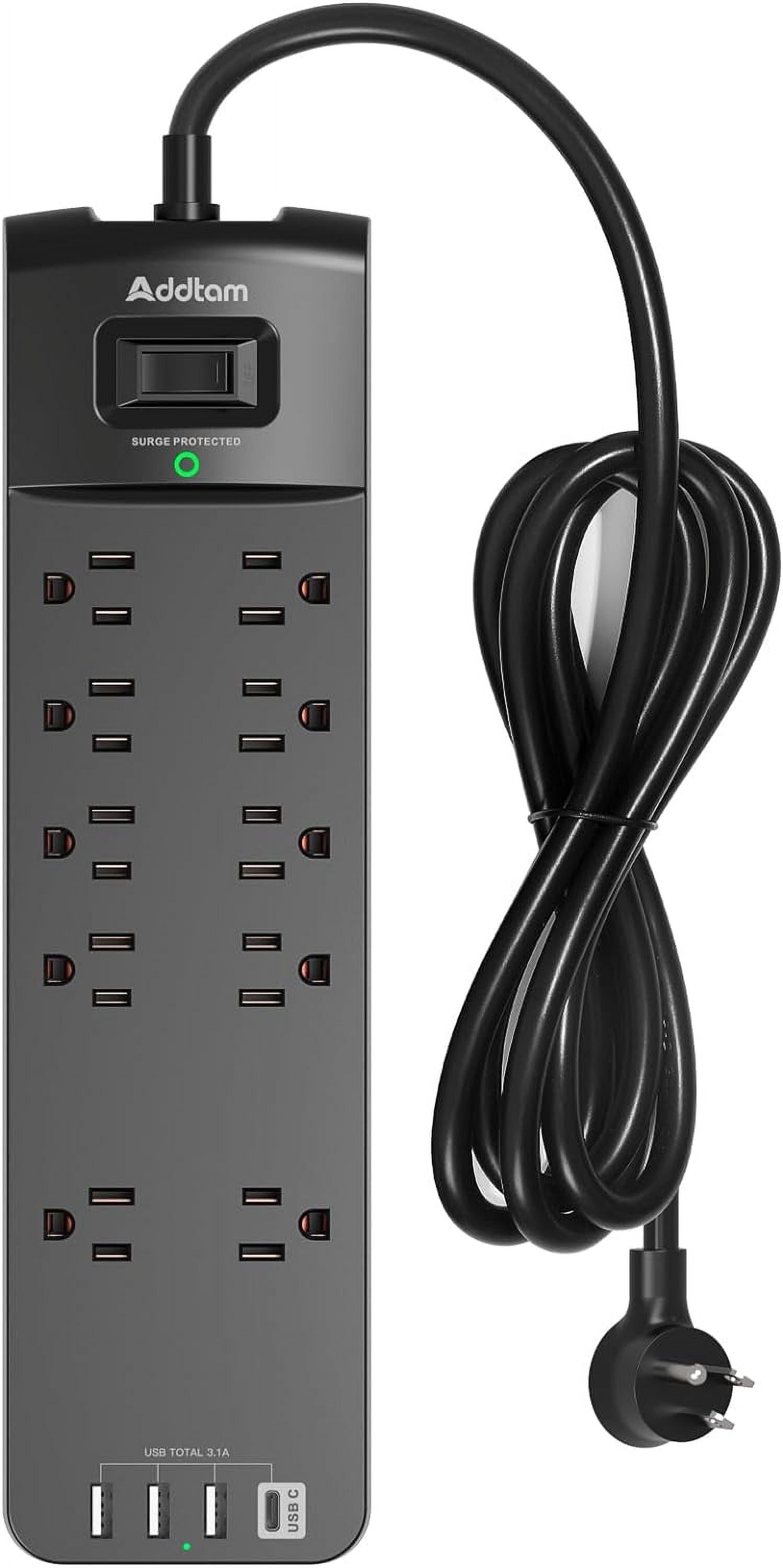Power Strip - Surge Protector with 10 Outlets and 4 USB Ports, 6 Feet Extension Cord with Flat Plug, 2700 Joules, ETL Listed, Black