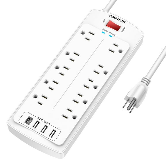 Power Strip Surge Protector - 10 AC Outlets and 4 USB Ports (1 USB-C), 6ft Extension Cord, Overload Protection for Home and Office Use
