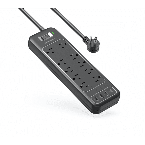 Power Strip Surge Protector 10 Outlets , 3 USB A and 1 USB C Charging Station , Black , 6ft Extension Cord , 1850 W.